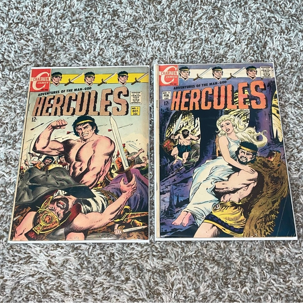 VINTAGE 1967 CHARLTON COMICS Hercules Key First Issue! Vol. 1 #1 & #3 Lot Of 2ea